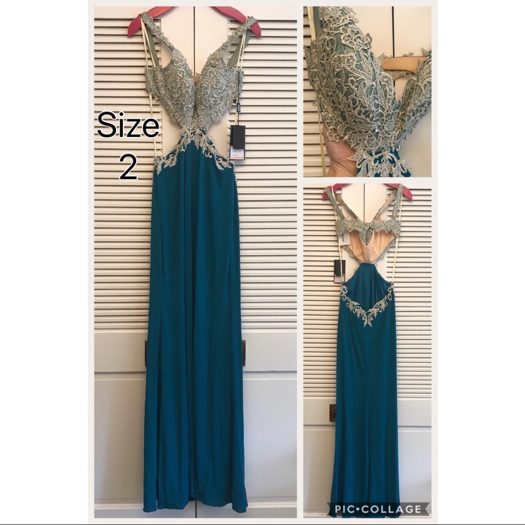 La Femme Teal Evening Gown
